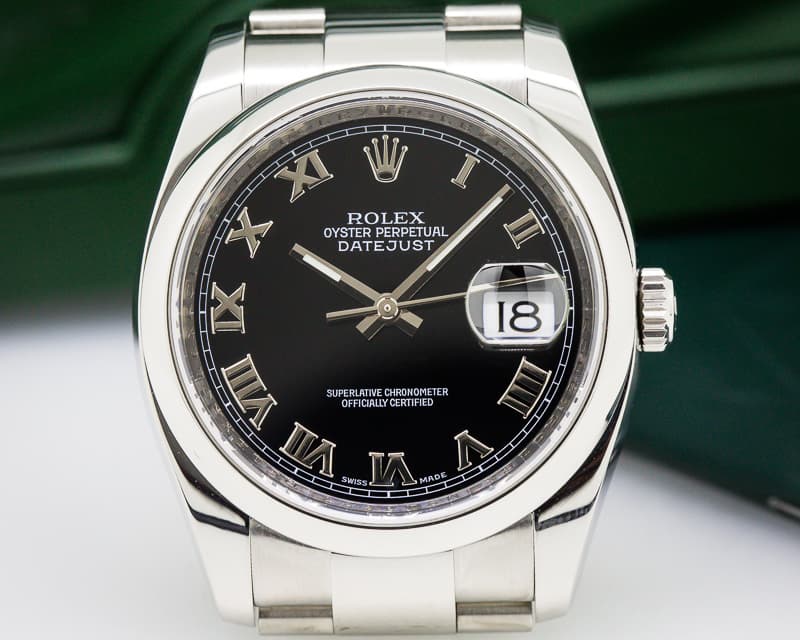 Rolex Datejust Black Roman Dial / Oyster Bracelet