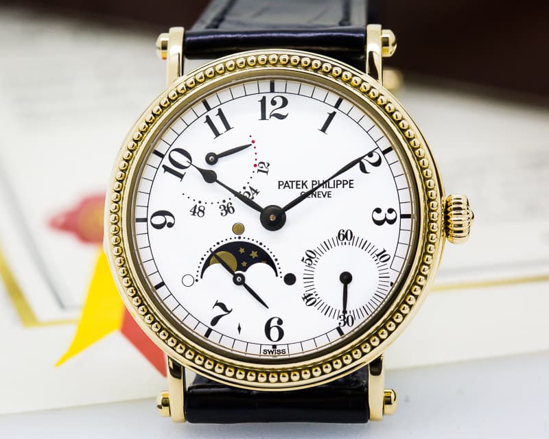 Patek Philippe Moonphase Power Reserve 18K Yellow Gold Hobnail Bezel 