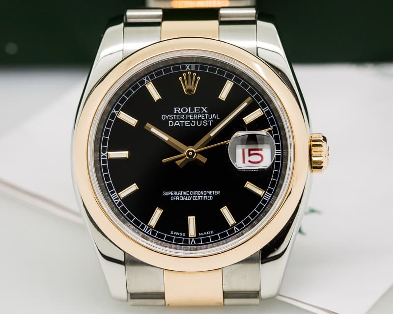 Rolex Datejust Black Dial Index Markers Oyster SS / Rose Gold