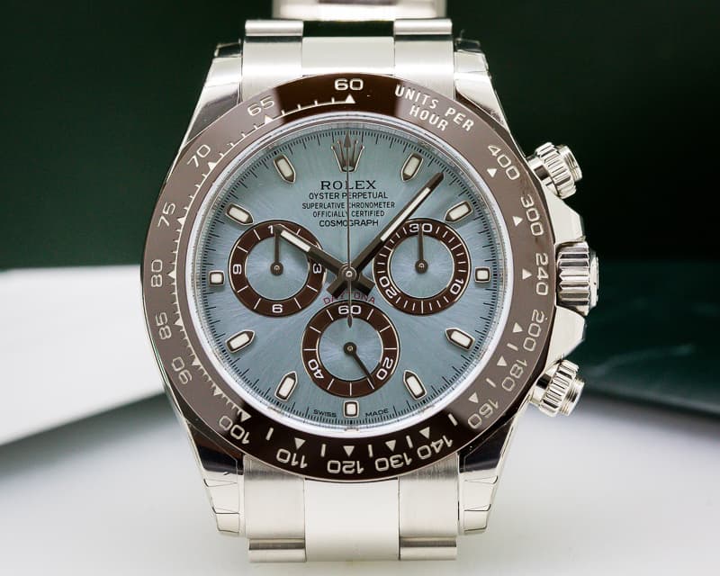 Rolex Daytona Platinum Glacier Blue / Brown Ceramic 