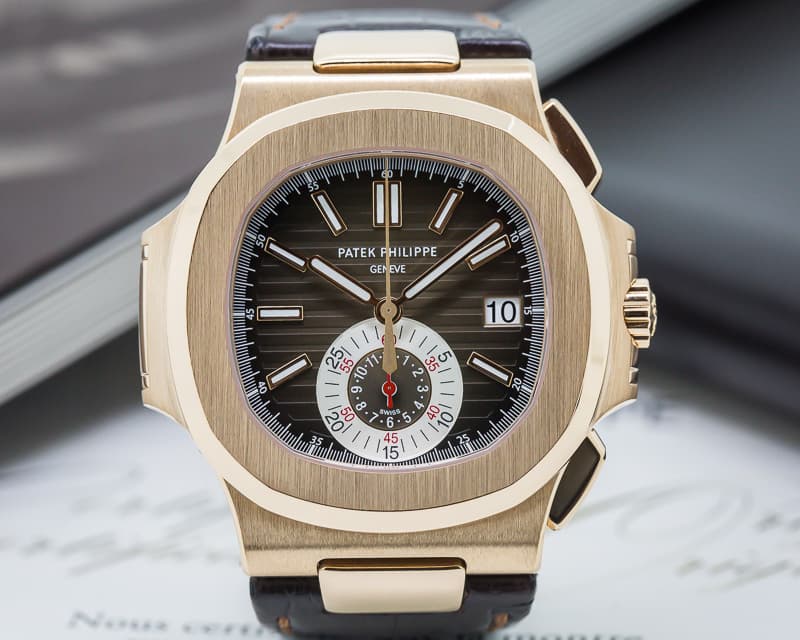 Patek Philippe Nautilus Chronograph 18K Rose Gold / Brown Alligator 