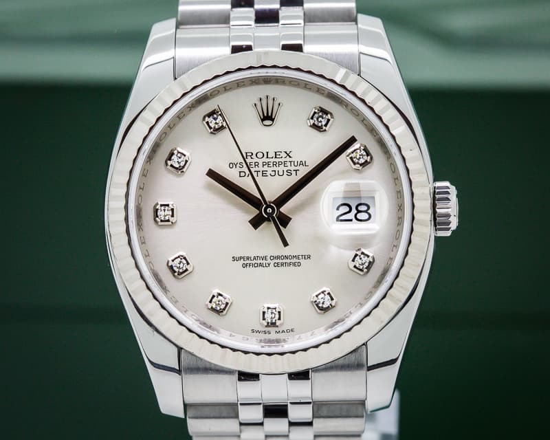 Rolex Datejust SS Jubilee Silver Diamond Dial 