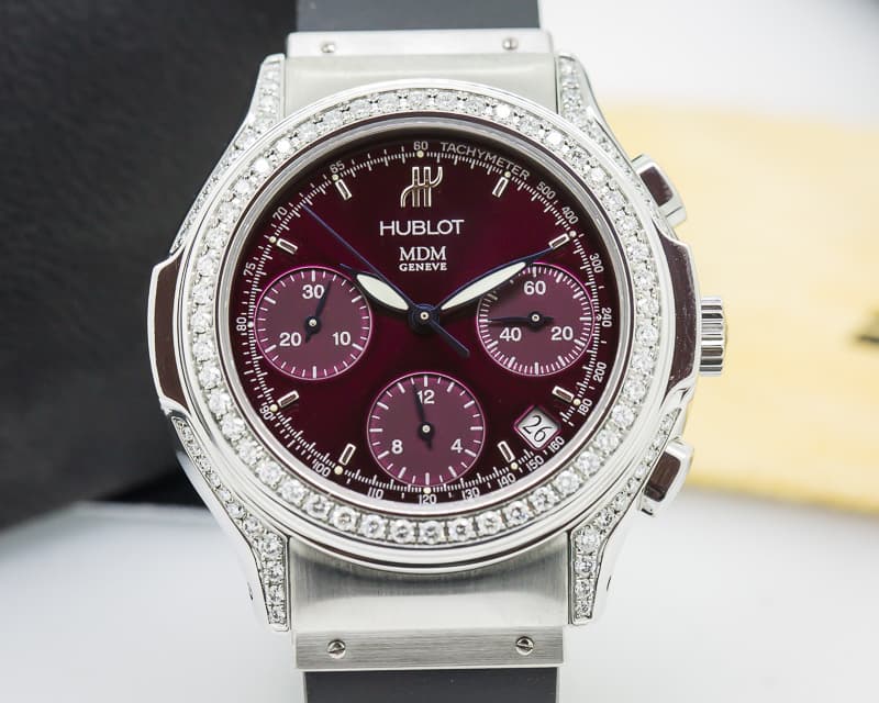 Hublot MDM SS / Rubber Chronograph Diamond Bezel Purple Dial
