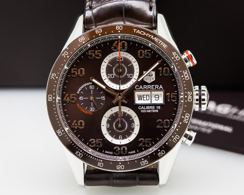 TAG Heuer Carrera Day Date Chronograph SS Brown Dial / Brown Alligator 