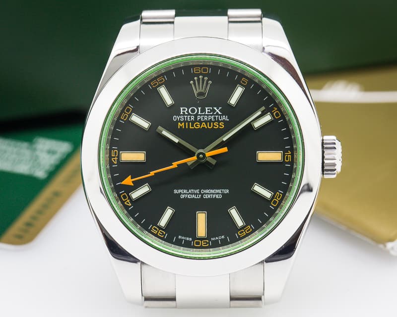 Rolex Milgauss SS Black Dial Green Crystal
