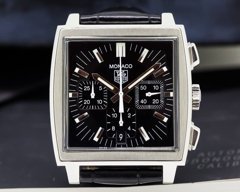 TAG Heuer Monaco Chronograph Square SS Black Dial