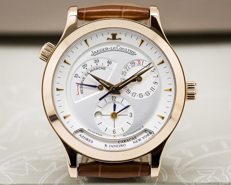 Jaeger LeCoultre Master Geographic 18K Rose Gold Half Hunter Case White Dial 