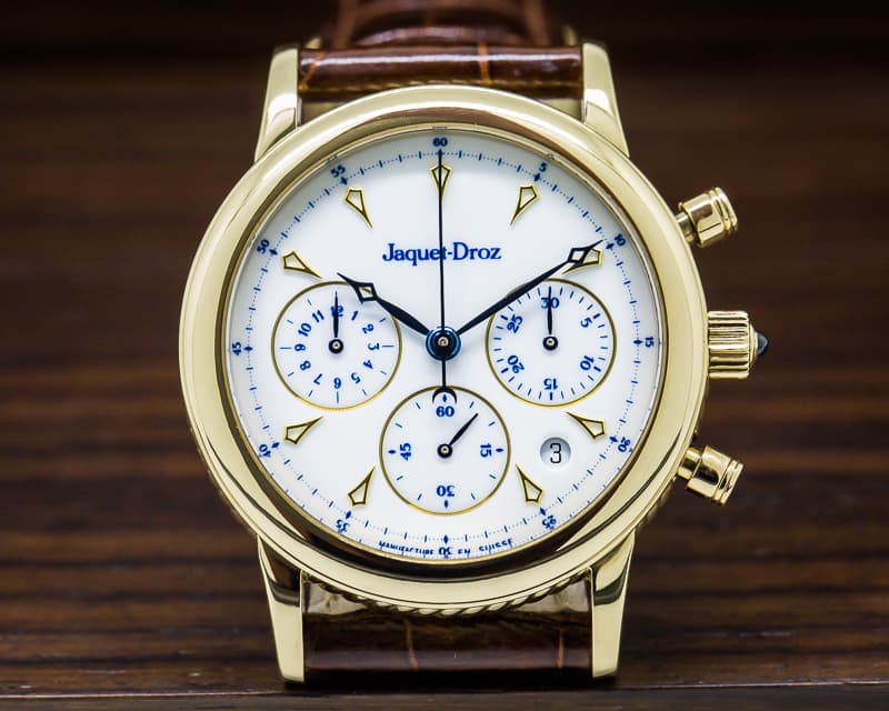 Jaquet Droz Chronograph 18K Yellow Gold Enamel Dial 35MM 
