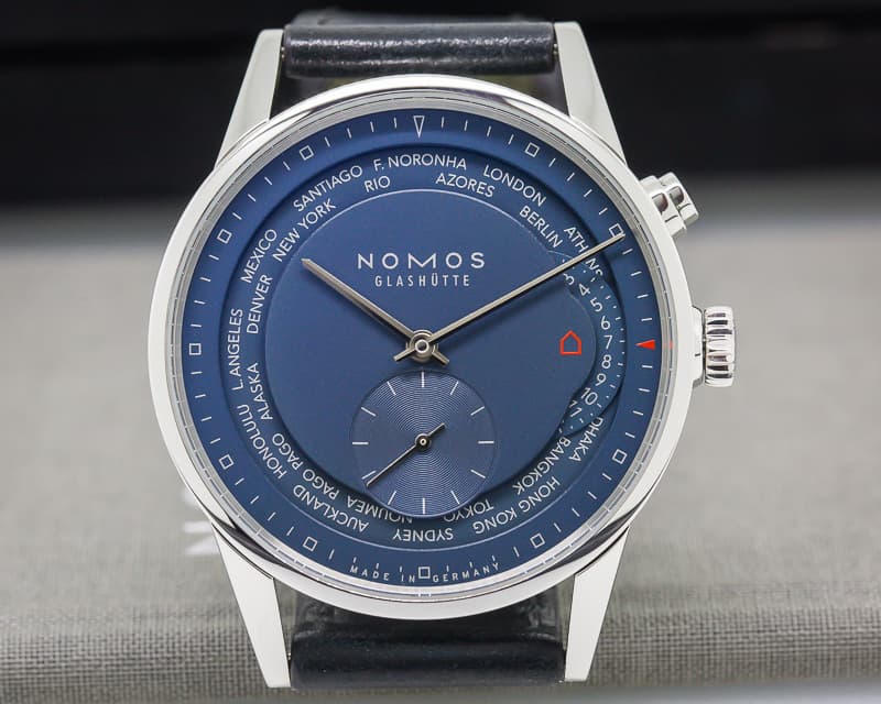 Nomos Zurich "Weltzeit" True Blue SS / Leather 