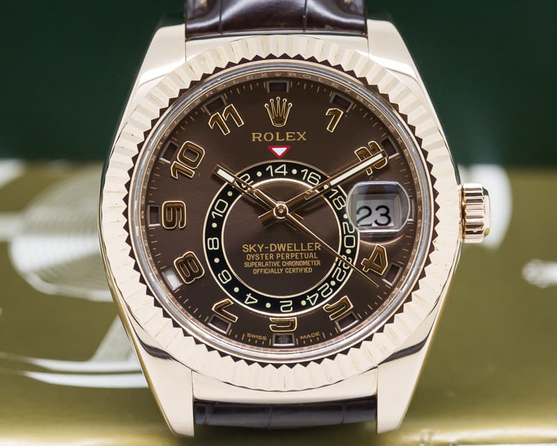 Rolex Sky Dweller Chocolate Dial Rose Gold / Alligator  