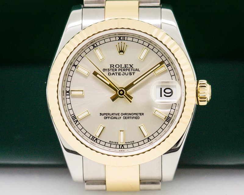Rolex Ladies Midsize Rolex Datejust Silver Stick SS / 18k