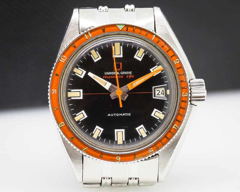 Universal Geneve Vintage Asymmetrical Polerouter Sub Orange Bezel SS 