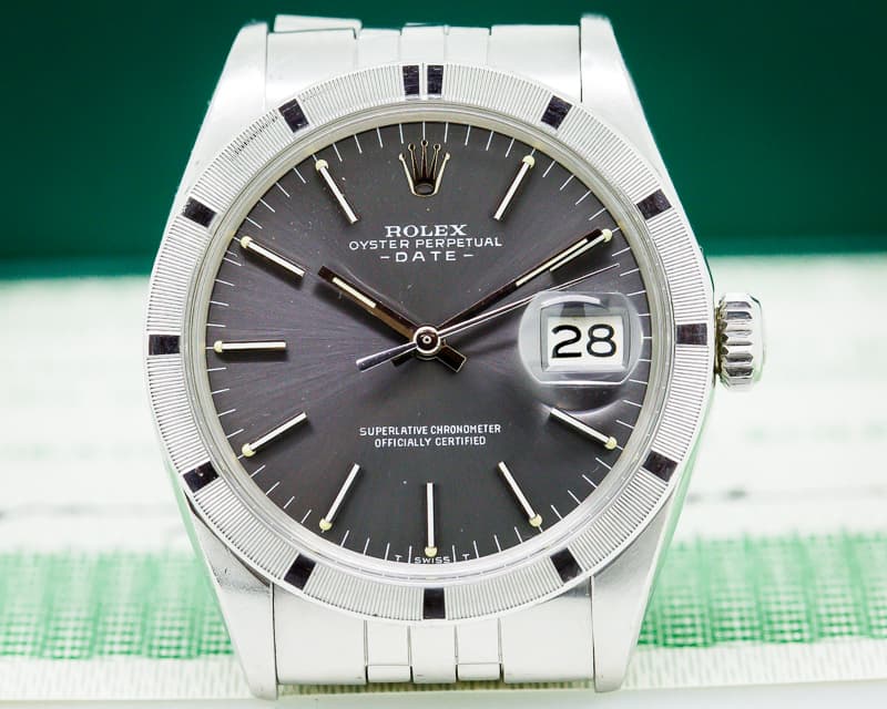 Rolex Oyster Perpetual Date Gray Stick Dial SS / Jubilee