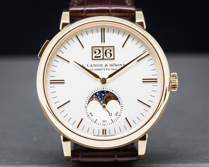 A. Lange and Sohne Saxonia Moon Phase Automatik 18K Rose Gold / Silver Dial UNWORN