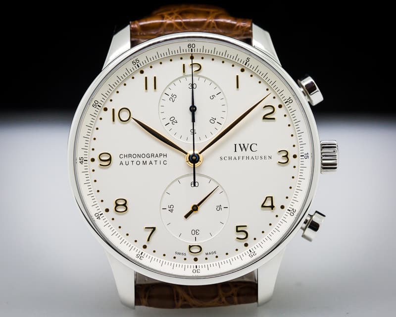 IWC Portuguese Chronograph SS Silver Dial / Gold Numerals 