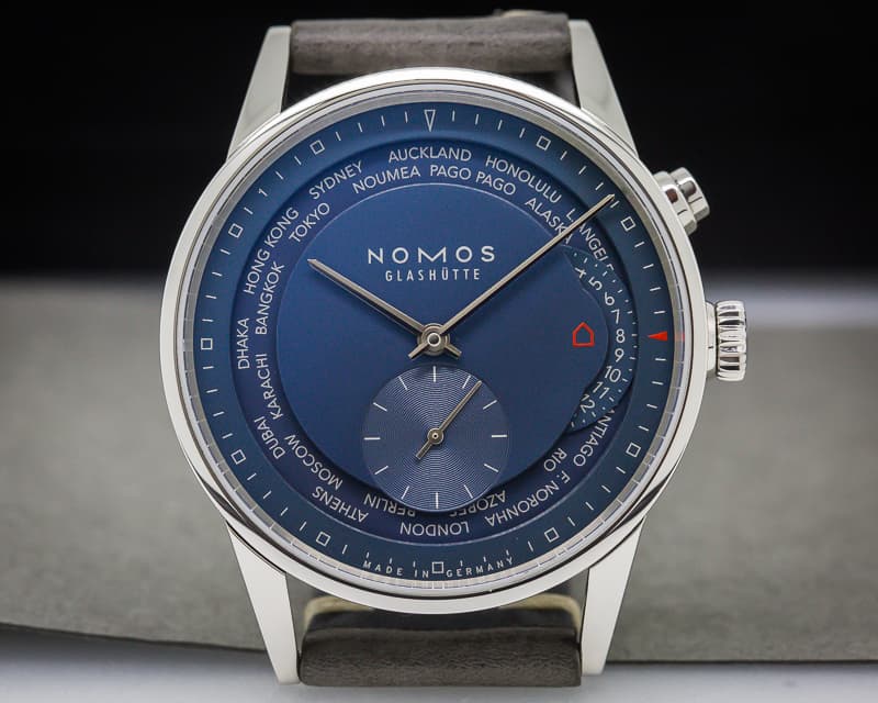 Nomos Zurich "Weltzeit"  Blue World Timer SS / Leather 