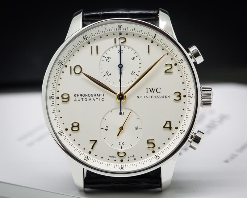 IWC Portuguese Chronograph SS Silver Dial / Gold Numerals 