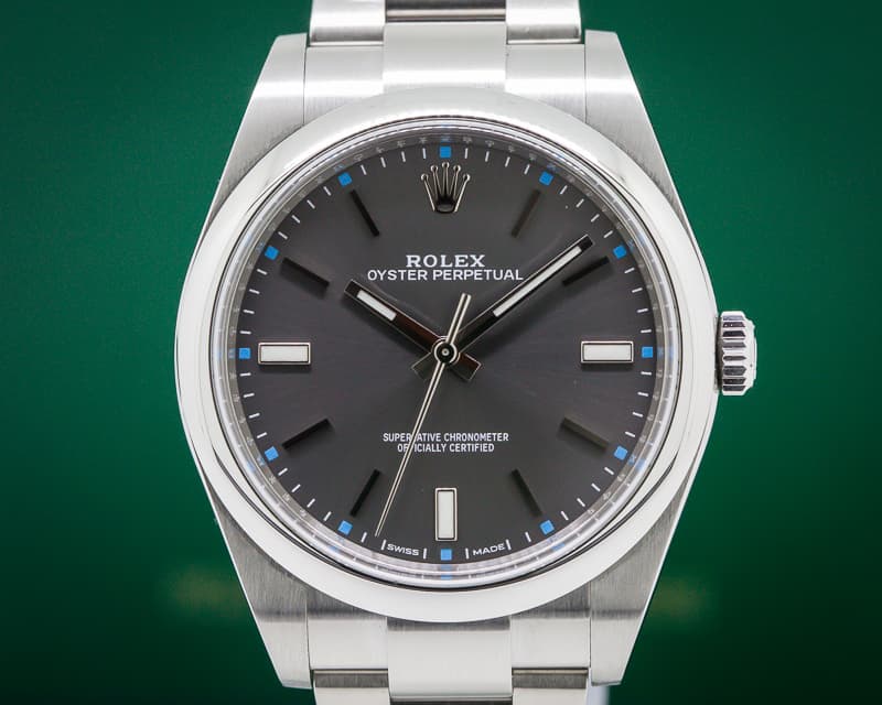 Rolex Oyster Perpetual SS Dark Rhodium Dial 
