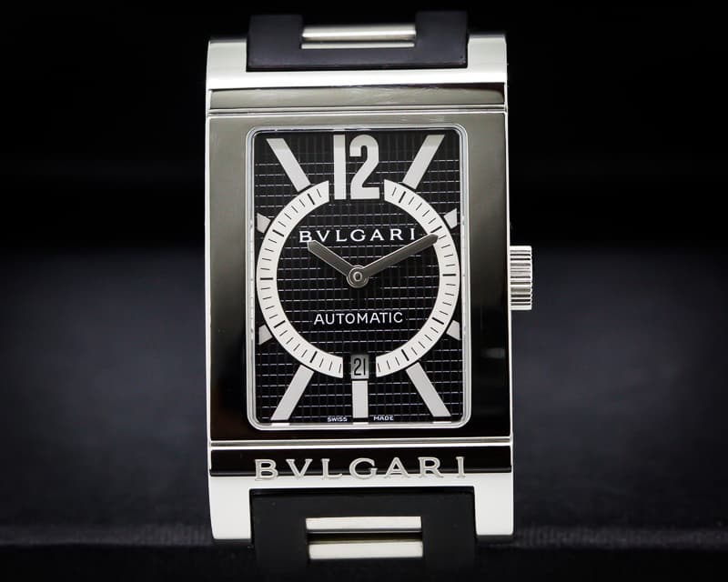 Bulgari Rettangolo Black Dial SS/SS Rubber Bracelet Automatic