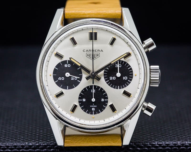 Heuer Vintage Carrera Silver PANDA Dial Valjoux 72 Circa 1960s