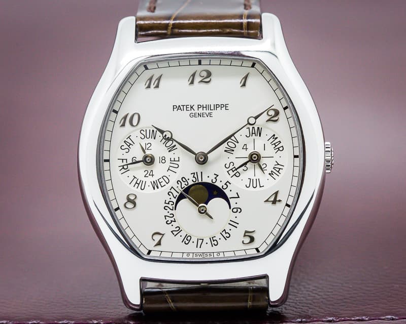Patek Philippe Perpetual Calendar Tonneau Platinum Silver Arabic Numerals