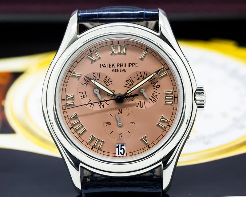 Patek Philippe Annual Calendar 18K White Gold Rose Dial / Deployment Buckle