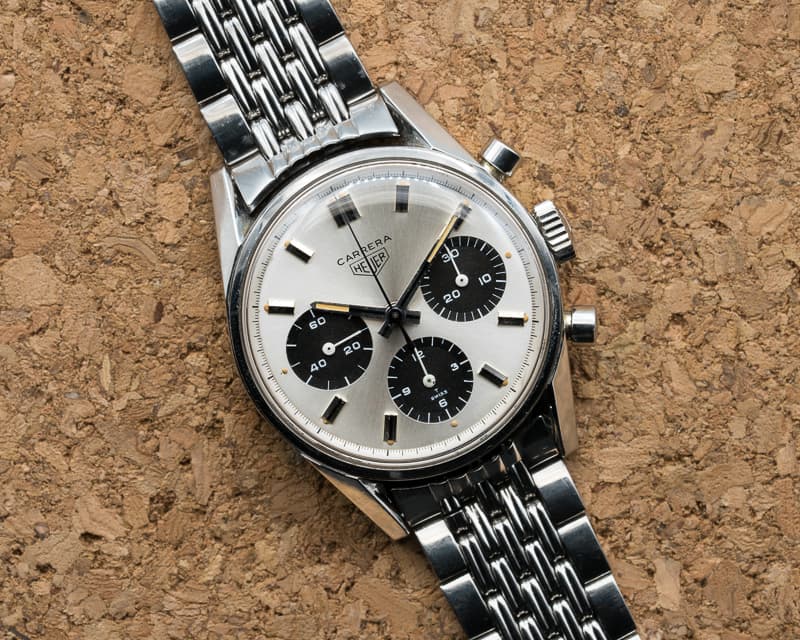Heuer Vintage Carrera 2447SN Silver PANDA Dial Valjoux 72 Circa 1960s WOW