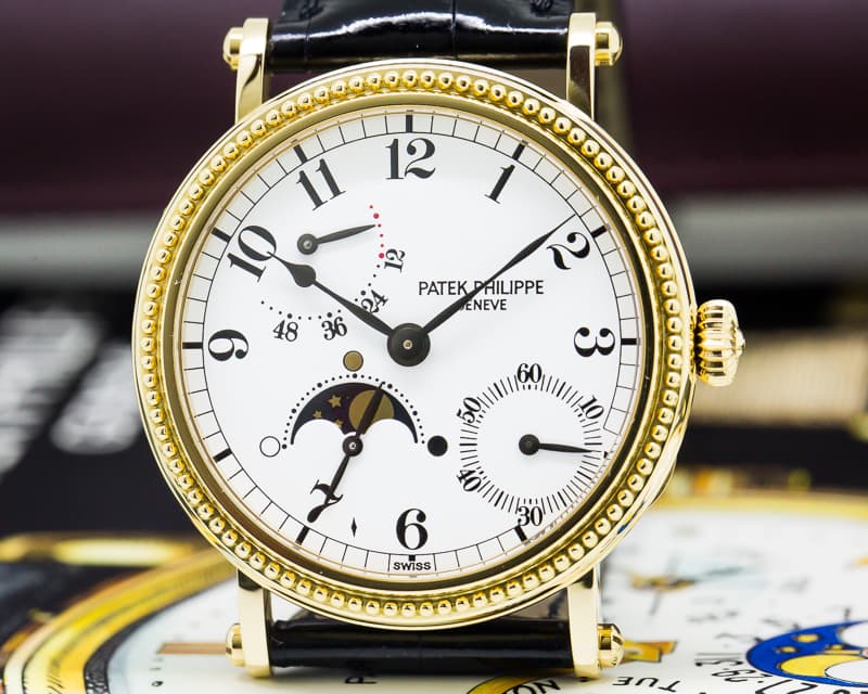 Patek Philippe Moonphase Power Reserve 18K Yellow Gold Hobnail Bezel 
