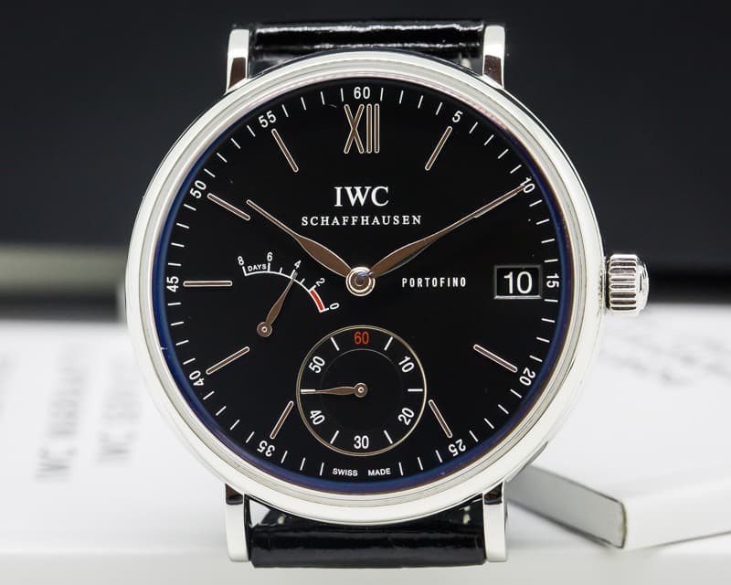 IWC Portofino Hand Wound Eight Days SS Black Dial 