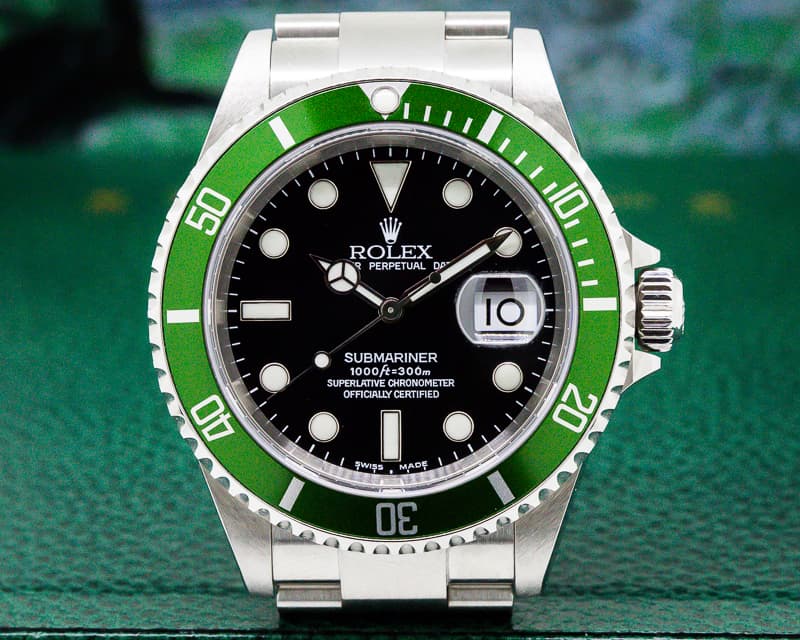 Rolex "FLAT 4" Submariner 50th Anniversary SS Green Bezel COMPLETE