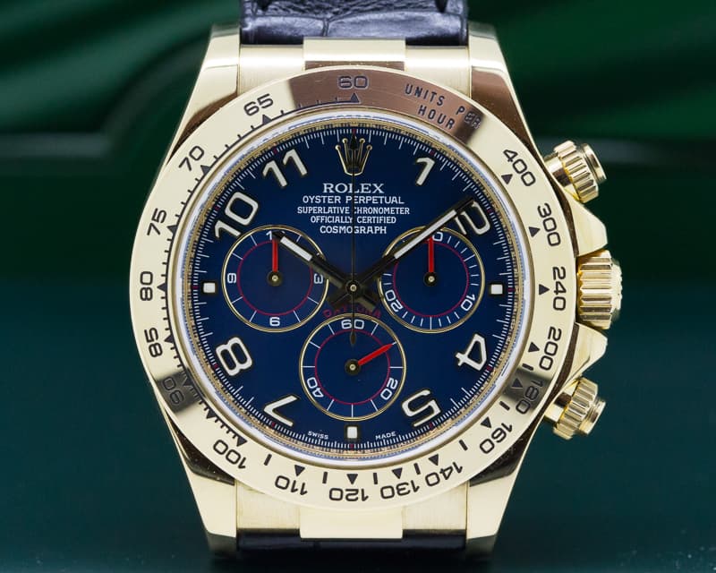 Rolex Daytona 18K Yellow Gold 
Blue Dial / Black Strap
V Series (2010) 40MM