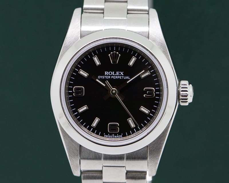 Rolex Oyster Perpetual Ladies No Date Black Dial SS  