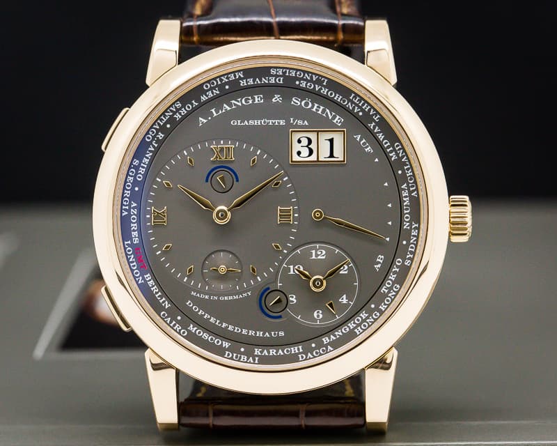 A. Lange and Sohne Lange 1 Time Zone 18K Rose Gold Grey Dial 
