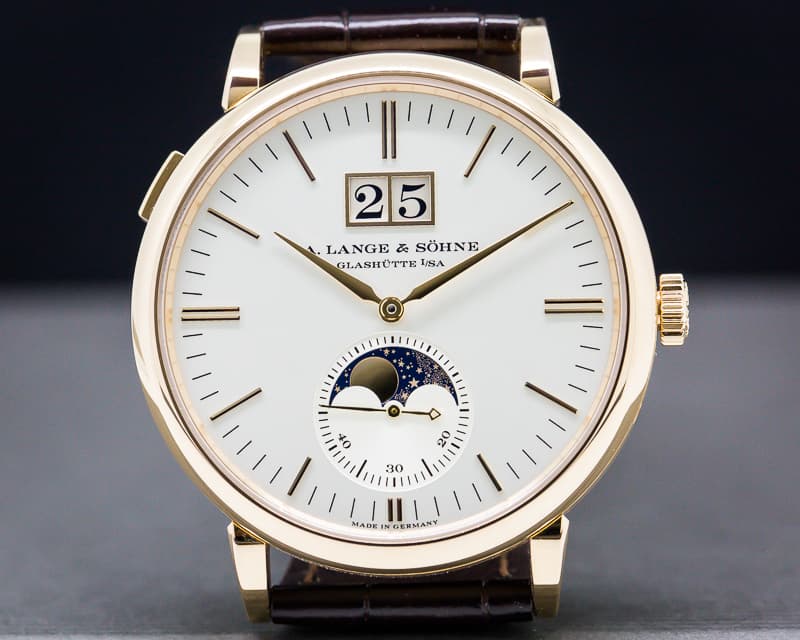 A. Lange and Sohne Saxonia Moon Phase Automatik 18K Rose Gold / Silver Dial 