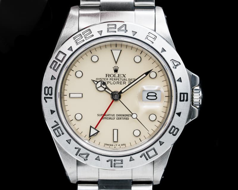 Rolex Explorer II with RARE Transitional Cream Rail Dial SS FULL SET