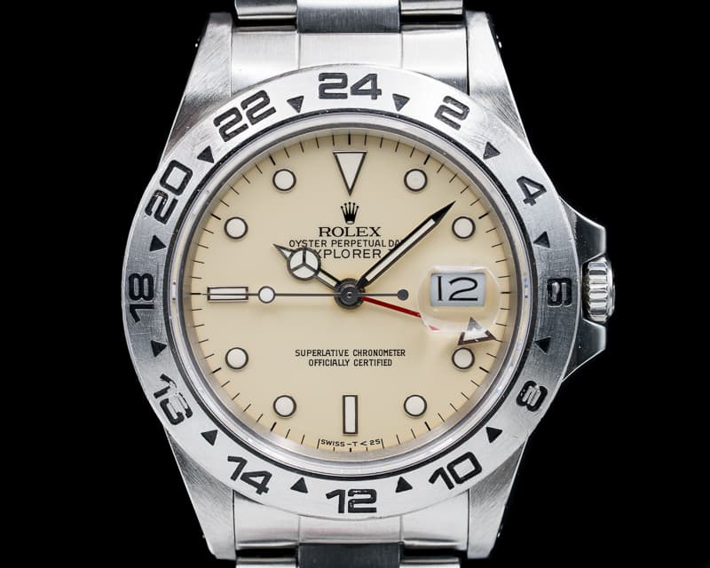 Rolex Explorer II with RARE Transitional Cream Rail Dial SS NICE 
