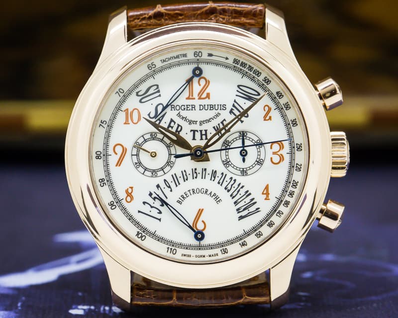 Roger Dubuis Hommage Bi-Retrograde Chronograph Silver Dial 18K Rose Gold 