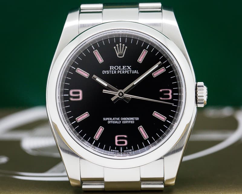 Rolex Oyster Perpetual Black Pink Arabic Dial 