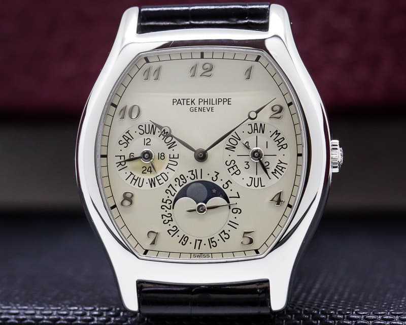 Patek Philippe Perpetual Calendar Tonneau Platinum Silver Arabic Numerals