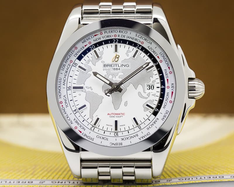Breitling Galactic Unitime SleekT World Map White Dial SS
