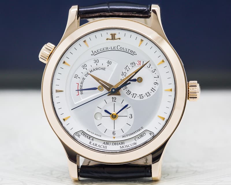 Jaeger LeCoultre Master Geographic 18K Rose Gold Half Hunter Case White Dial 