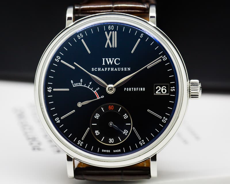 IWC Portofino Hand Wound Eight Days SS Black Dial 