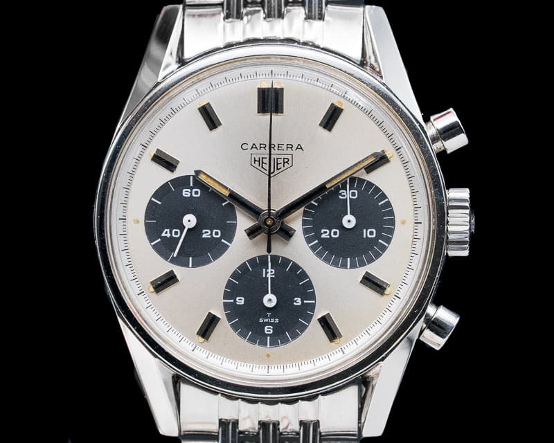 Heuer Vintage Carrera 2447SN Silver PANDA Dial Valjoux 72 Circa 1968
