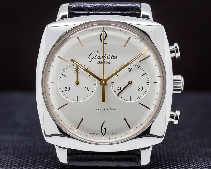 Glashutte Original Senator Sixties Square Chronograph SS Silver Dial