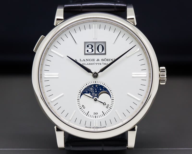 A. Lange and Sohne Saxonia Moon Phase Automatik 18K White Gold / Silver Dial 