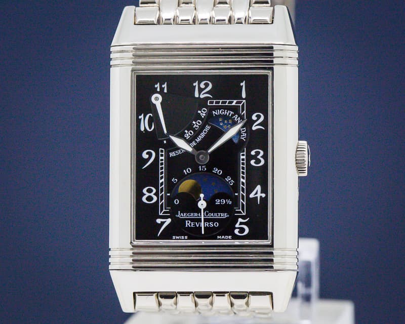 Jaeger LeCoultre Reverso Sun Moon 18K White Gold Black Dial