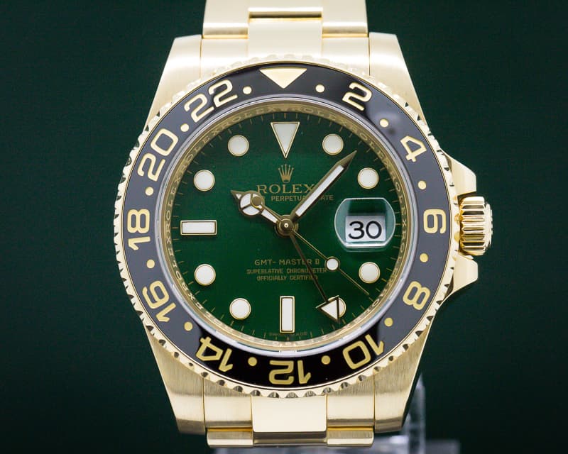 Rolex GMT Master II Green Dial 18K Yellow Gold / Bracelet