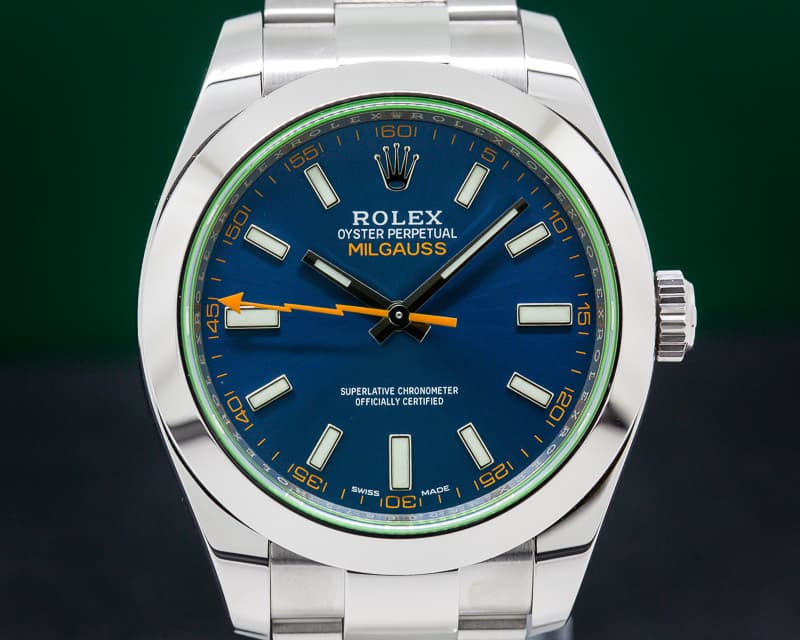 Rolex Milgauss Blue Dial Green Crystal UNWORN