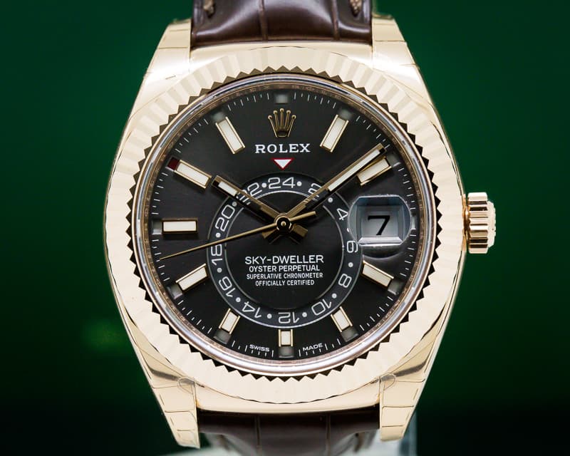 Rolex Sky Dweller Rhodium Dial Rose Gold / Alligator UNWORN