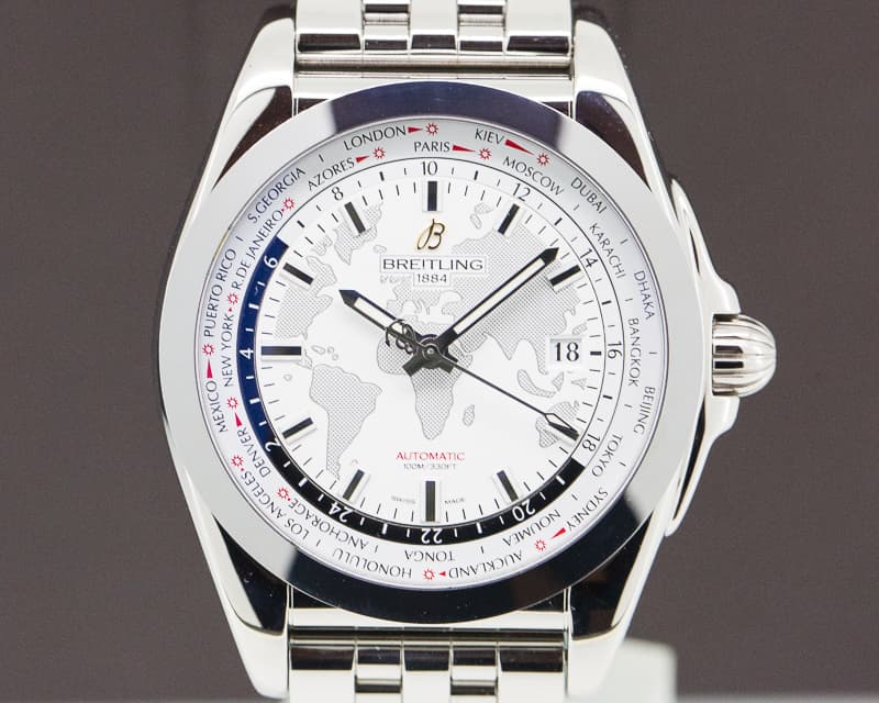 Breitling Galactic Unitime SleekT World Map White Dial SS
